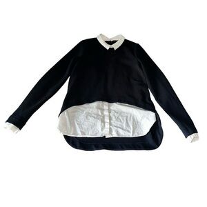 Zara Trafaluc Collection Sweater Collared Blouse Connected Navy Long Sleeve S